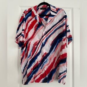 No Boundaries Red and Blue Tie-Dye Casual Button Down Shirt